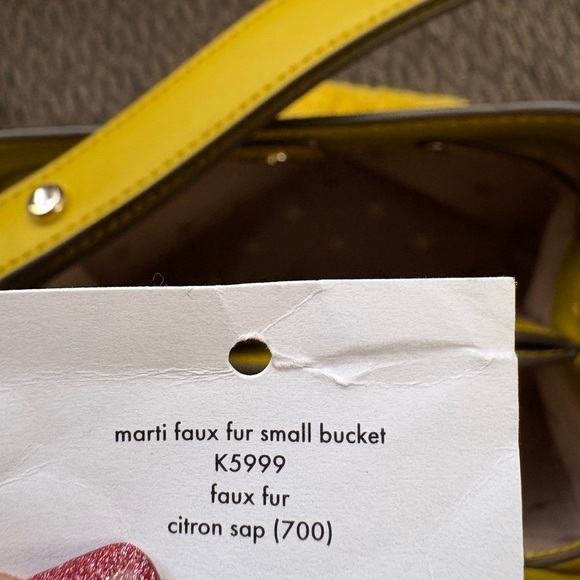 ♠️NWT Kate Spade New York Marti Faux Fur Small Bucket Bag Citron Sapphire - Picture 16 of 16